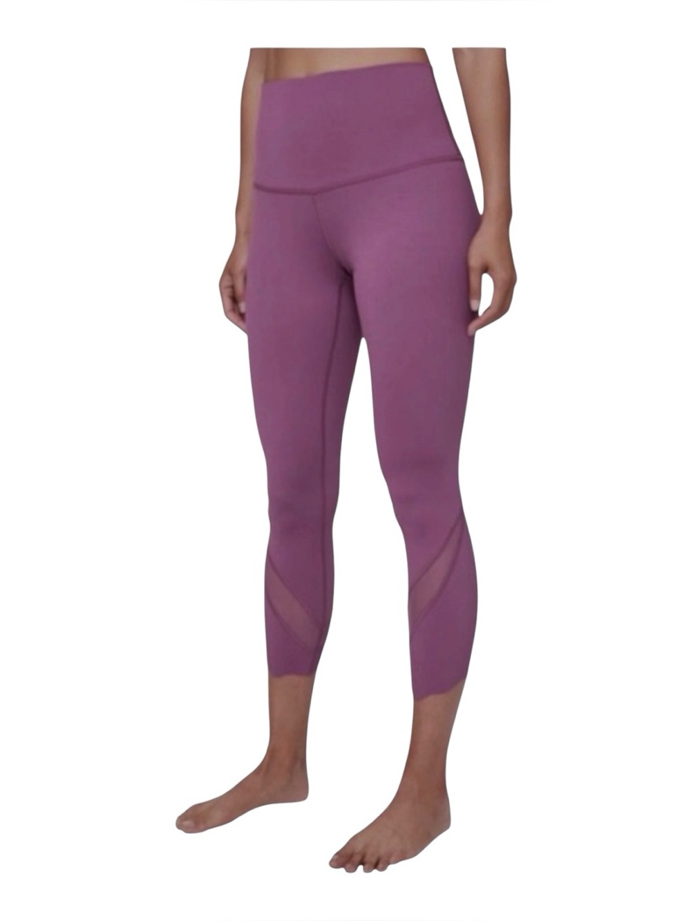 Lululemon Wunder Under Crop Leggings Size 10 Plum Sheer Mesh Panel High Rise